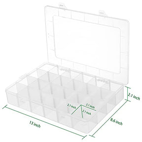 2 Pack 24 Grids Plastic Organizer Box Craft Containers With Adjustable Dividers