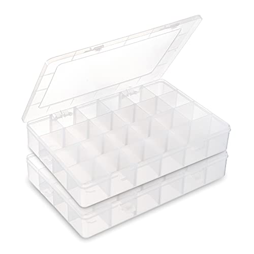 2 Pack 24 Grids Clear Plastic Organizer Box Storage Container with
