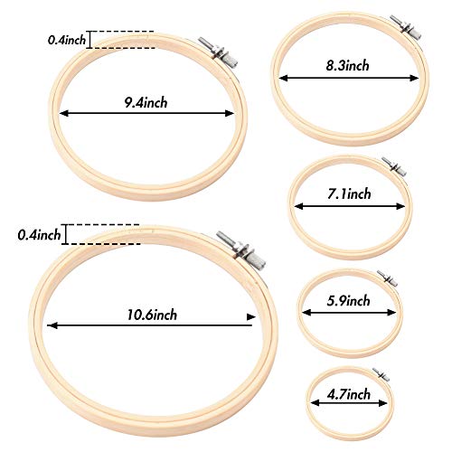 6 Pieces Embroidery Hoops Bamboo Circle Cross Stitch Hoops