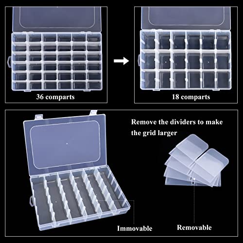 2 Pack 36 Grids Plastic Organizer Box Storage Container Adjustable Dividers