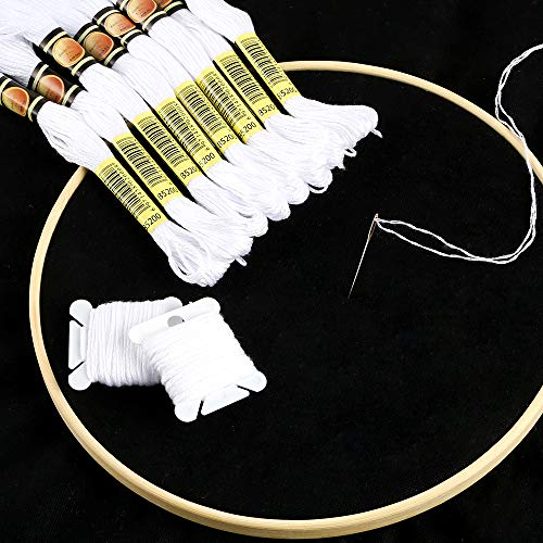 24 Skeins White Embroidery Threads Cotton Embroidery Floss With 12 Pcs Bobbins