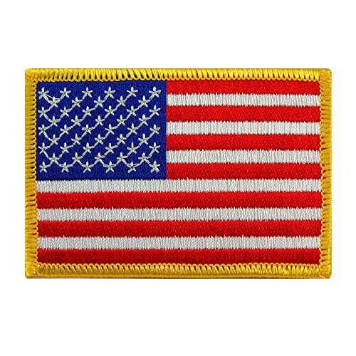 Gold Border USA Flag Embroidered Patch American Iron On Military