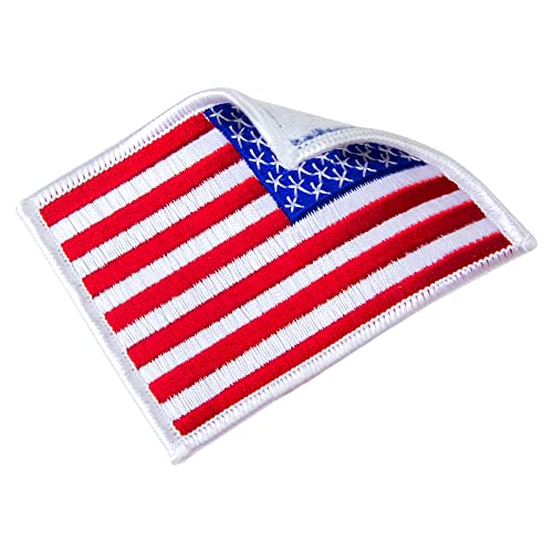 White Border Reverse USA Flag Embroidered Patch Iron On Sew On Patch