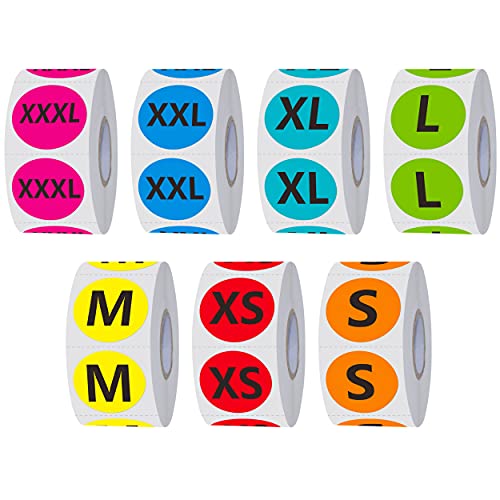 7 Sizes 2800 Pcs Colorful Clothing Size Adhesive Labels Sizing Stickers