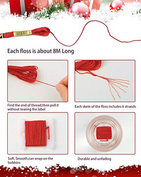 24 Skeins Red Embroidery Threads Cotton Embroidery Floss With 12 Pcs Bobbins