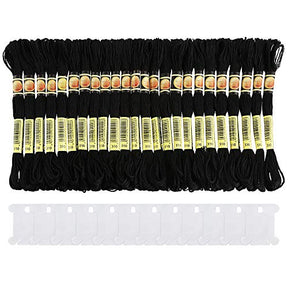 24 Skeins Black Embroidery Threads Embroidery Floss With 12 Pieces Floss Bobbins