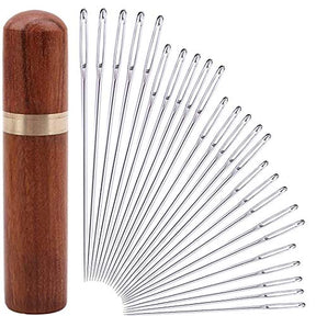25 Pieces Hand Sewing Sharp Needle With Solid Wooden Needle Case