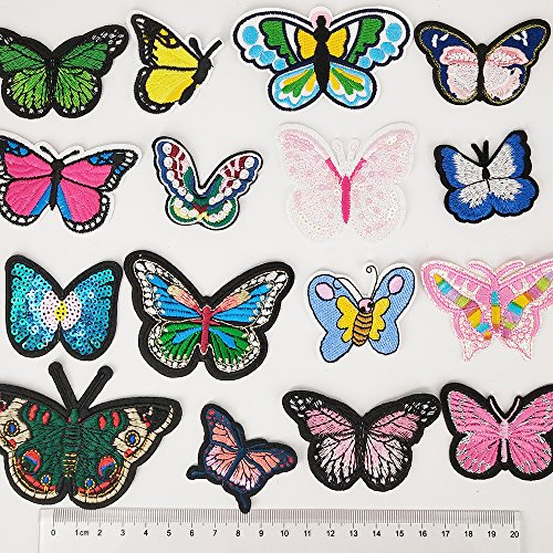 Random 16 Pcs Embroidered Butterfly Patch Iron On Patch Applique