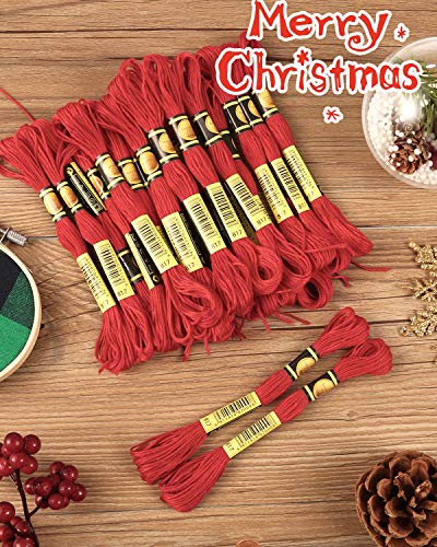 24 Skeins Red Embroidery Threads Cotton Embroidery Floss With 12 Pcs Bobbins