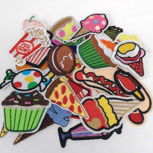 24 Pcs Random Cake Bread Fries Embroidered Appliques Patches
